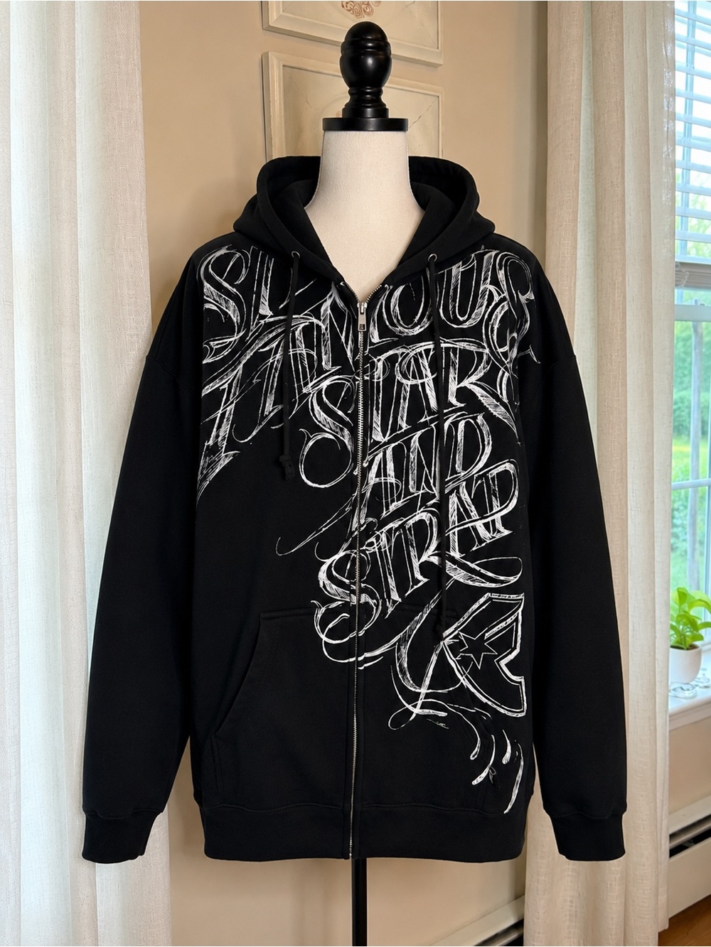 Famous Stars & Straps Black Full Zip Hoodie Men’s L Y2K Skate Graphic
